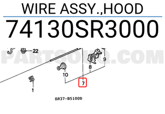 Honda 74130SR3000 WIRE ASSY.,HOOD