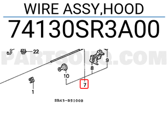 Honda 74130SR3A00 WIRE ASSY,HOOD