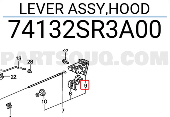 Honda 74132SR3A00 LEVER ASSY,HOOD