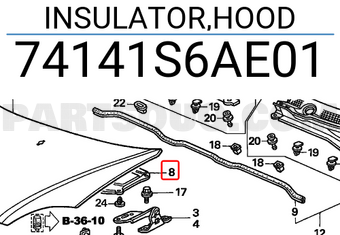 Honda 74141S6AE01 INSULATOR,HOOD
