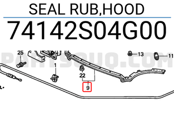 Honda 74142S04G00 SEAL RUB,HOOD