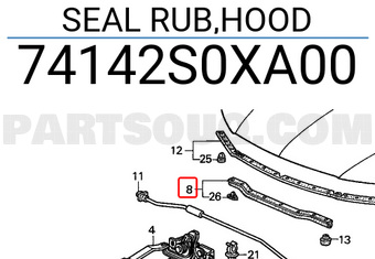 Honda 74142S0XA00 SEAL RUB,HOOD