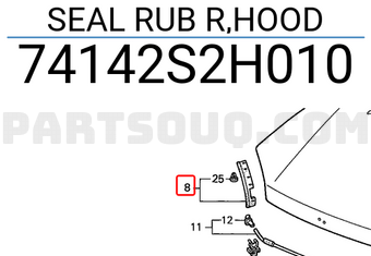 Honda 74142S2H010 SEAL RUB R,HOOD