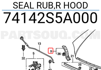 Honda 74142S5A000 SEAL RUB,R HOOD