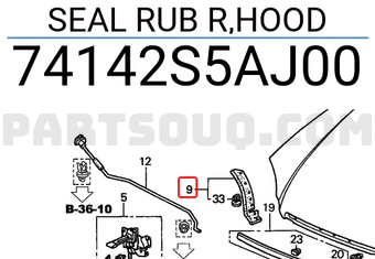 Honda 74142S5AJ00 SEAL RUB R,HOOD