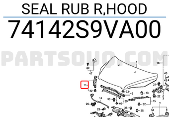 Honda 74142S9VA00 SEAL RUB R,HOOD