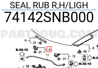 Honda 74142SNB000 SEAL RUB R,H/LIGH
