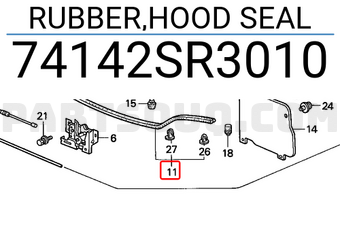 Honda 74142SR3010 RUBBER,HOOD SEAL