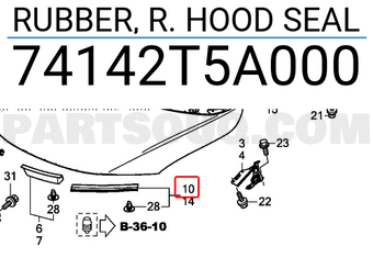 Honda 74142T5A000 RUBBER, R. HOOD SEAL