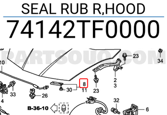 Honda 74142TF0000 SEAL RUB R,HOOD