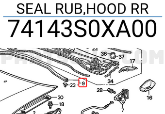 Honda 74143S0XA00 SEAL RUB,HOOD RR