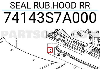 Honda 74143S7A000 SEAL RUB,HOOD RR