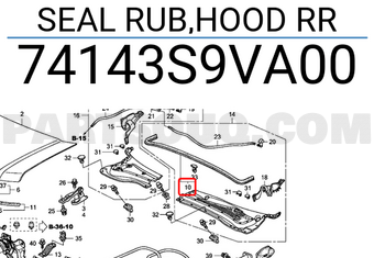Honda 74143S9VA00 SEAL RUB,HOOD RR
