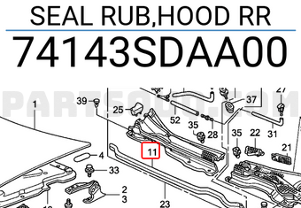 Honda 74143SDAA00 SEAL RUB,HOOD RR
