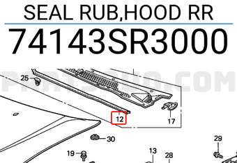 Honda 74143SR3000 SEAL RUB,HOOD RR