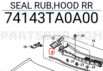 Honda 74143TA0A00 SEAL RUB,HOOD RR