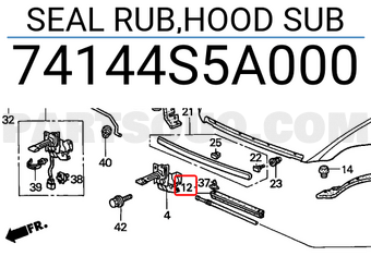 Honda 74144S5A000 SEAL RUB,HOOD SUB