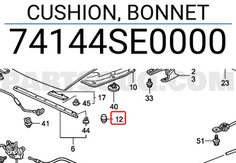 Honda 74144SE0000 CUSHION, BONNET