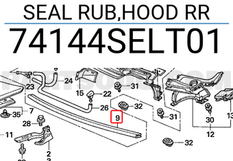 Honda 74144SELT01 SEAL RUB,HOOD RR
