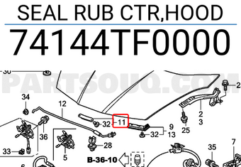 Honda 74144TF0000 SEAL RUB CTR,HOOD