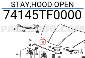 Honda 74145TF0000 STAY,HOOD OPEN