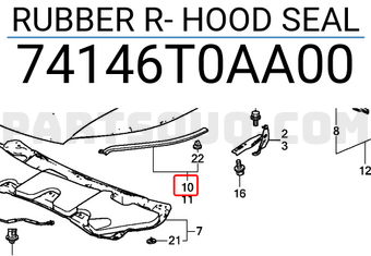 Honda 74146T0AA00 RUBBER R- HOOD SEAL