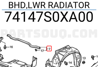 Honda 74147S0XA00 BHD,LWR RADIATOR