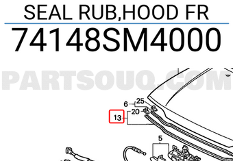 Honda 74148SM4000 SEAL RUB,HOOD FR