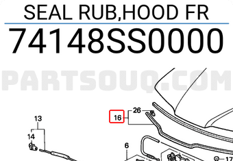 Honda 74148SS0000 SEAL RUB,HOOD FR