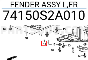 Honda 74150S2A010 FENDER ASSY L,FR