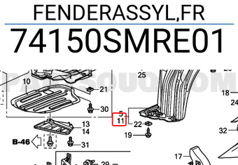 Honda 74150SMRE01 FENDERASSYL,FR
