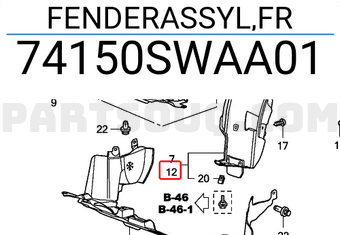 Honda 74150SWAA01 FENDERASSYL,FR
