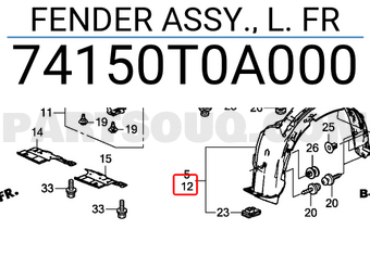 Honda 74150T0A000 FENDER ASSY., L. FR