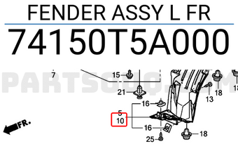 Honda 74150T5A000 FENDER ASSY L FR