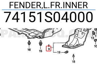 Honda 74151S04000 FENDER,L.FR.INNER