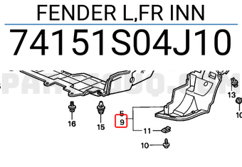 Honda 74151S04J10 FENDER L,FR INN