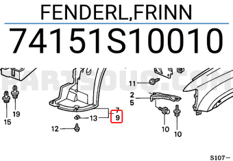 Honda 74151S10010 FENDERL,FRINN