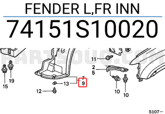 Honda 74151S10020 FENDER L,FR INN