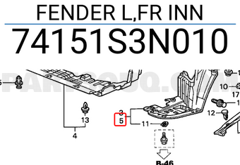 Honda 74151S3N010 FENDER L,FR INN