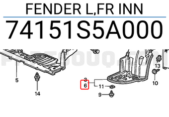 Honda 74151S5A000 FENDER L,FR INN