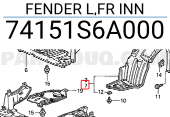 Honda 74151S6A000 FENDER L,FR INN