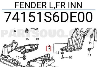 Honda 74151S6DE00 FENDER L,FR INN