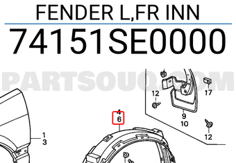 Honda 74151SE0000 FENDER L,FR INN
