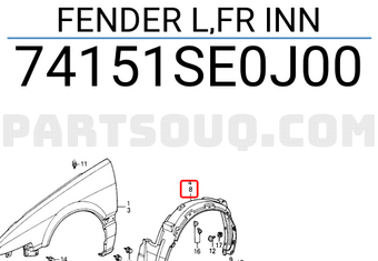 Honda 74151SE0J00 FENDER L,FR INN
