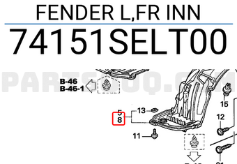 Honda 74151SELT00 FENDER L,FR INN