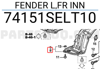 Honda 74151SELT10 FENDER L,FR INN