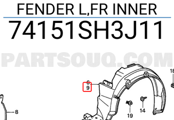 Honda 74151SH3J11 FENDER L,FR INNER