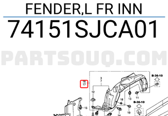 Honda 74151SJCA01 FENDER,L FR INN