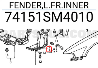 Honda 74151SM4010 FENDER,L.FR.INNER