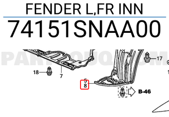 Honda 74151SNAA00 FENDER L,FR INN